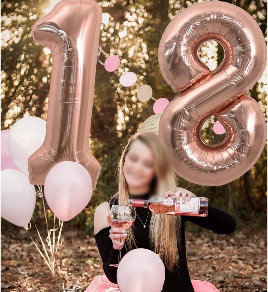 Toniful 40 Inch Large Rose Gold Number 16 Balloons Giant Digital 16 Or 61 Helium Balloons, Foil Mylar Big Number Balloons For 16