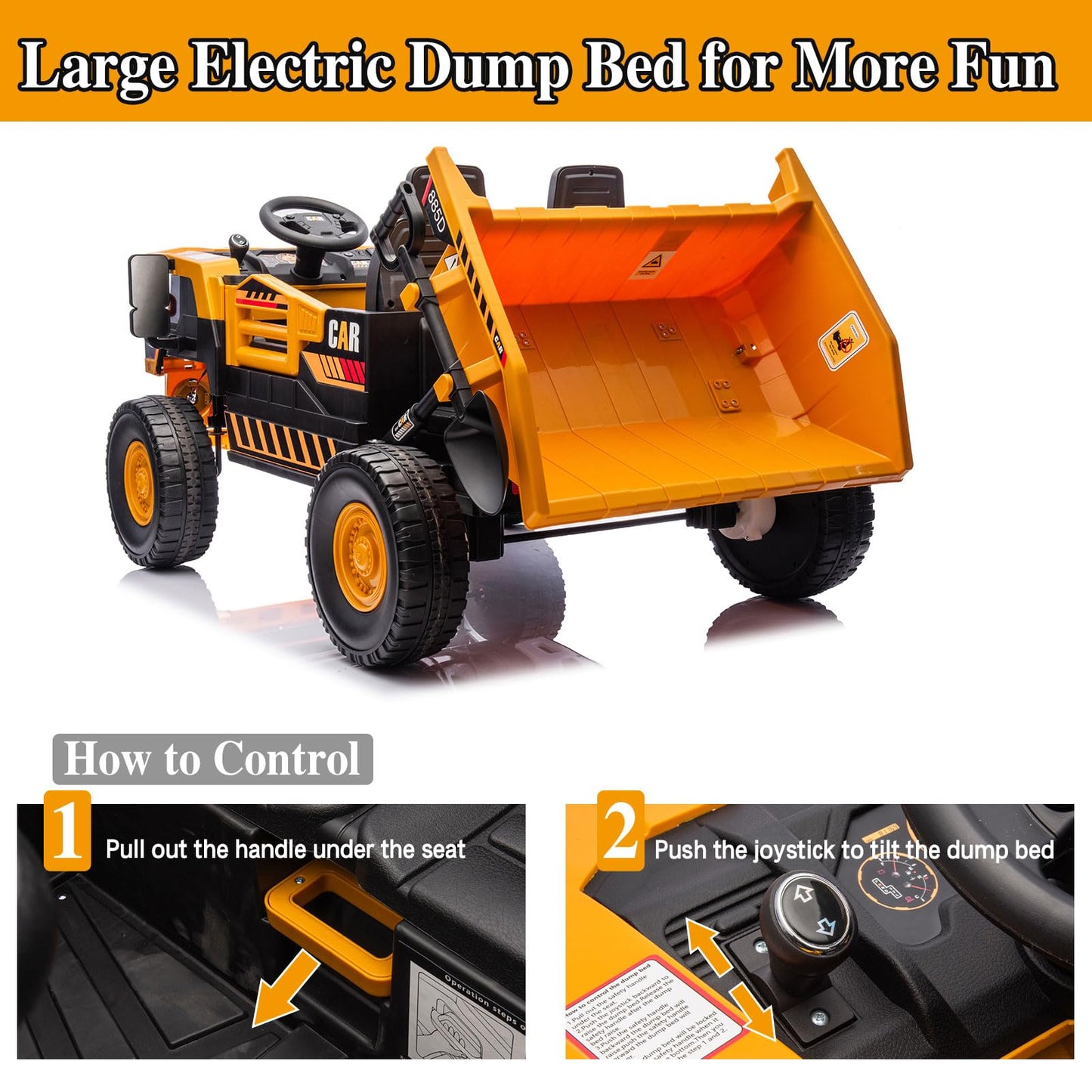 Ride on Dump Truck 24V, 4X70W Ride on Construction Vehicles Powerful Motors Up to 5Mph, 4WD Kids Car with Remote Control, Electr