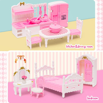 Hapgfs Doll House Mini Furniture 45 Pcs Dollhouse Furniture Set Accessories Pretend Play Bedroom Living Room Bathroom Kitchen Fo