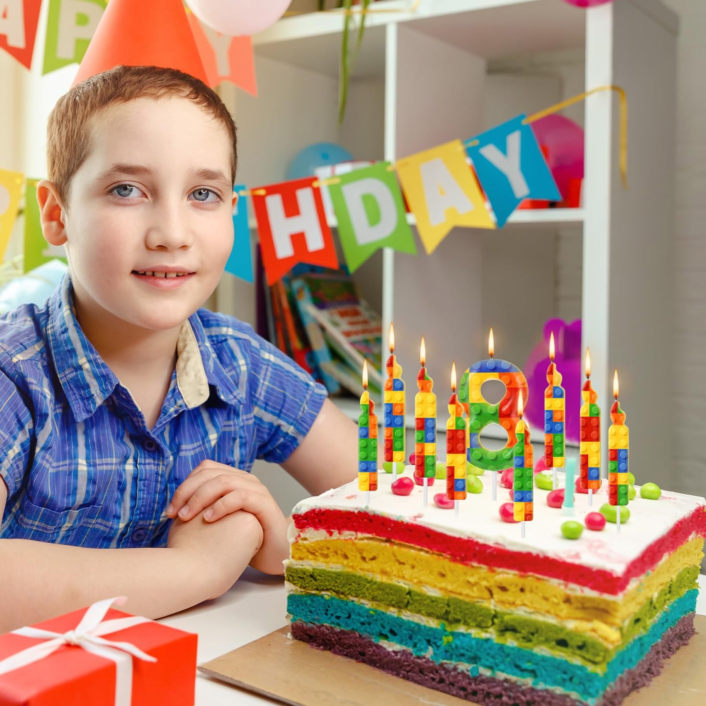 MTLEE 9 Pcs Building Block Candles Number 1-9 Building Block Birthday Candle Numeral Birthday Cake Topper Cupcake Candles for Bu