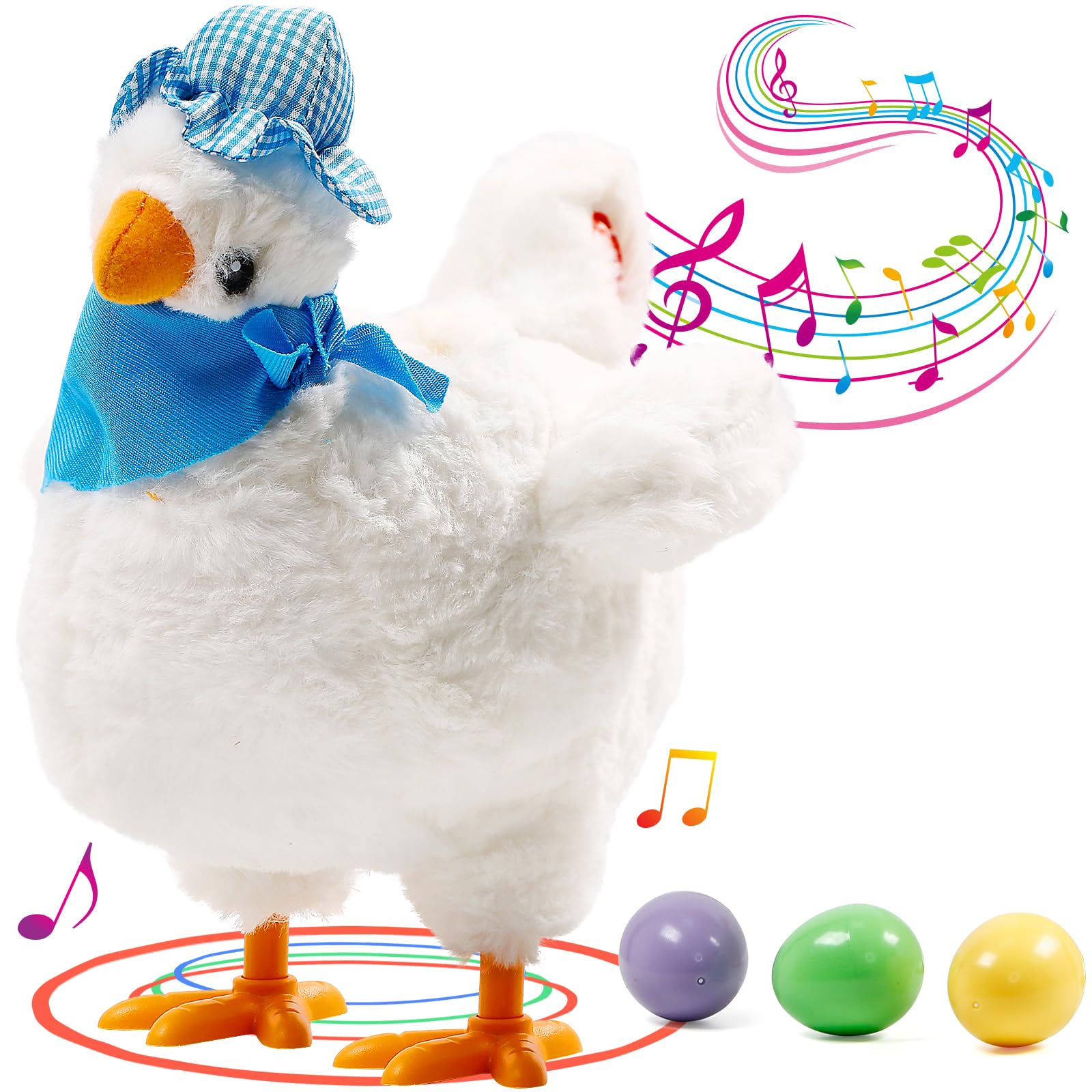 dgdgcool Easter Toys Chicken Laying Eggs Electric Chicken Stuffed Animal Dancing Toy Stuffed Plush Toy with Music