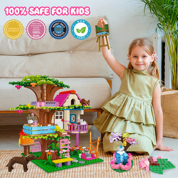Hogokids Tree House Stem Building Toy - Creative Construction Set 613Pcs Forest House Building Bricks | Treehouse With Fountain And Animals, Building Block Toy For 6 7 8 9 10+ Girls Boys Best Gift