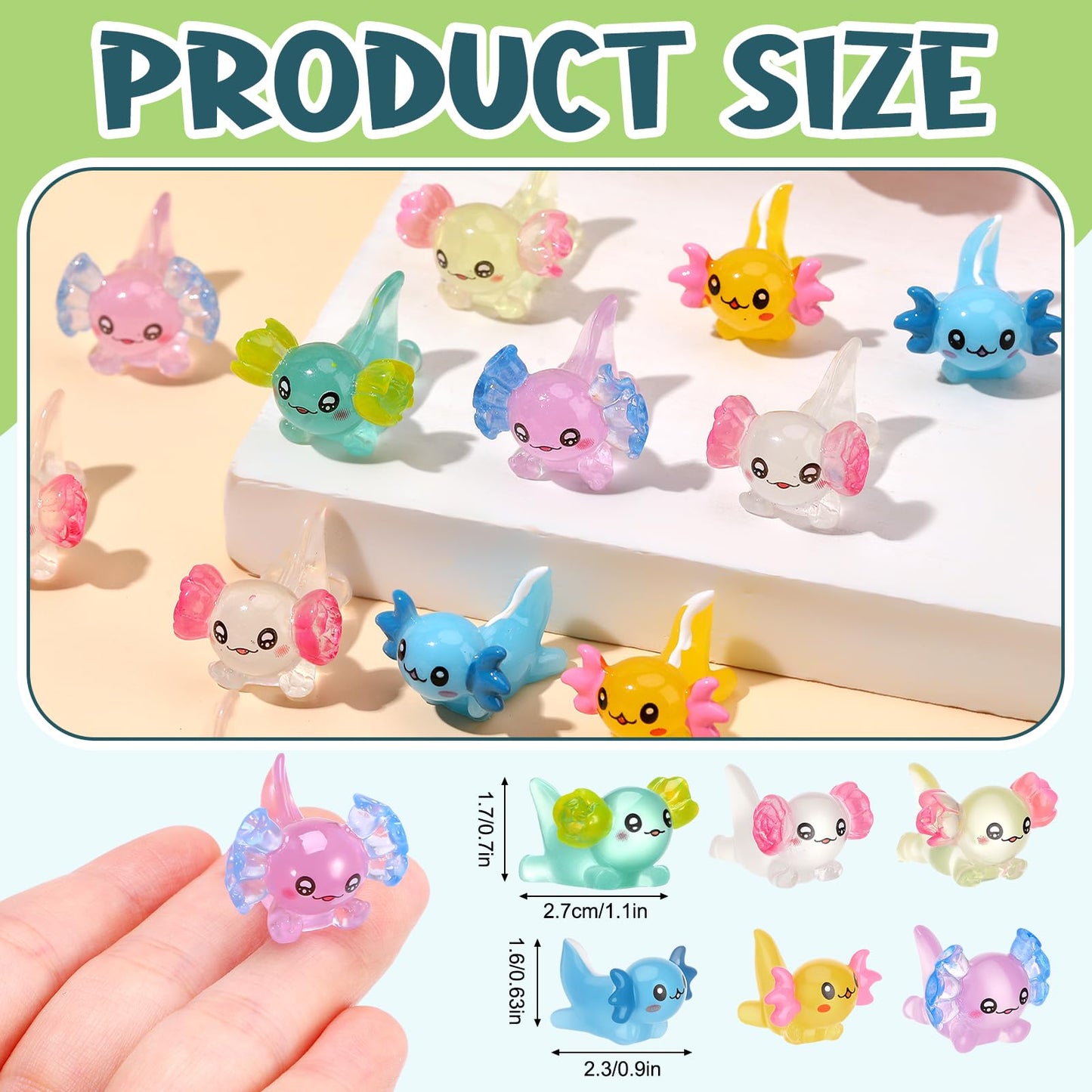 GGSTDDUP 30 Pcs Mini Resin Axolotl  Miniature Axolotl Figures to Hide  Unique Axolotl Ears in The Floral and White-Tailed Axolotl for Dollhouse Fairy Garden Landscape Aquarium (Some Styles Glowing)