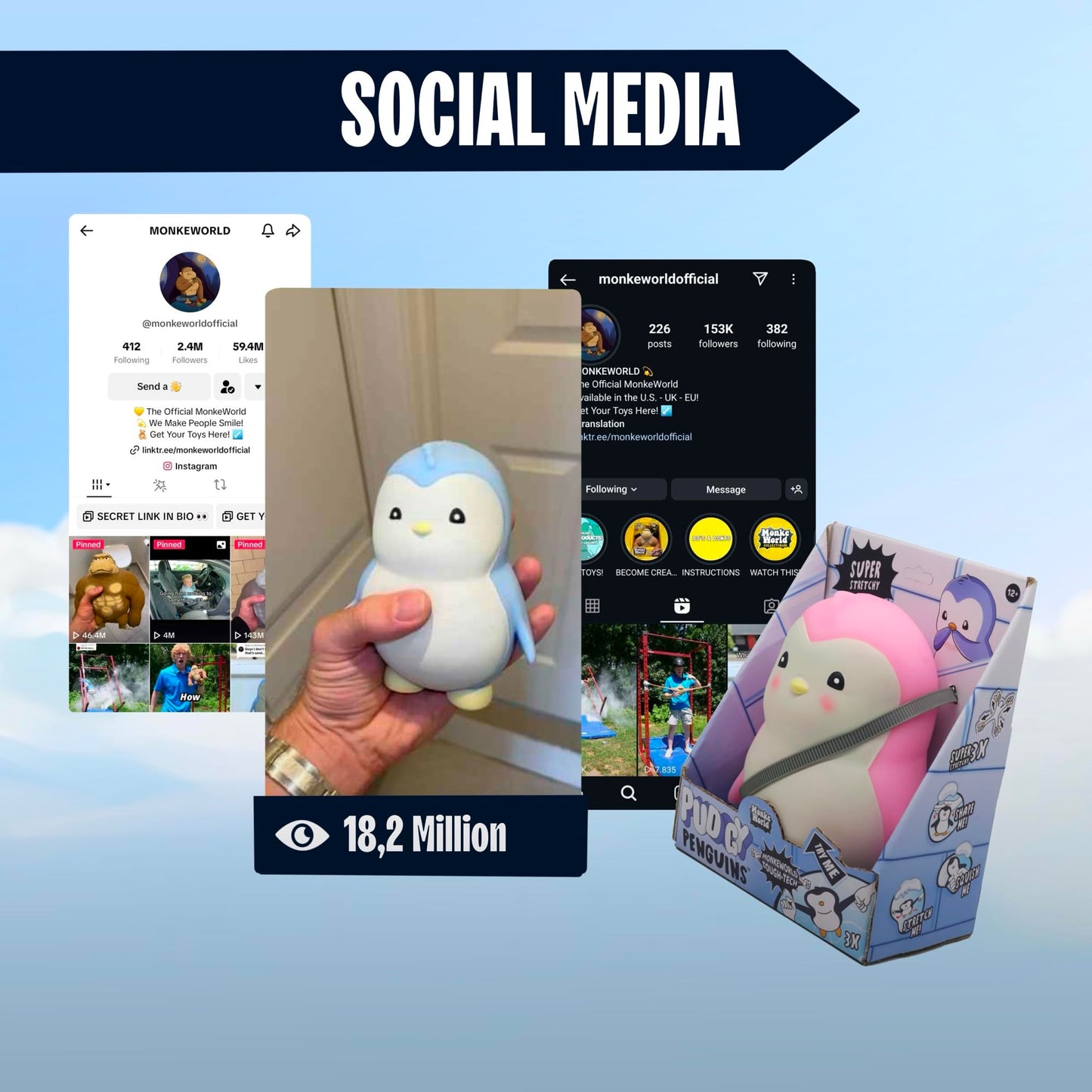 Monkeworld Pudgy Penguin Peaches In Pink Squishies Fidget Toy Penguin Plush Squishy Toys For Kids