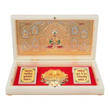 ARNAVIRA Gold Plated Photo Frame with Charan Paduka Pocket Temple for House Warming Gifts Return Gift Diwali Gift Puja Box (Dagu