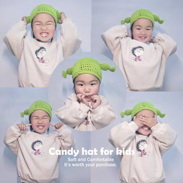 Union Power Green Shrek Hat with Ears, Knitted Halloween Cosplay Prop for Kids & Adults, Fun Candy Hat (54-58cm/21-23)