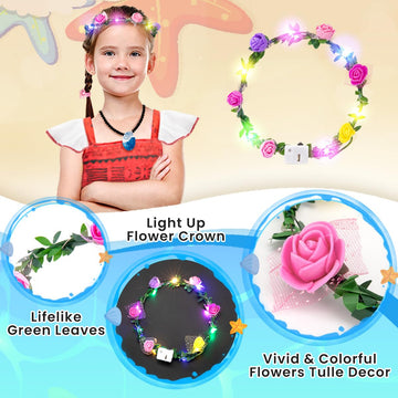 Meland Princess Dress Up For Girls, Dress Up Clothes With Light Up Flower Crown, Halloween Costumes For Girls Toddlers 3-8