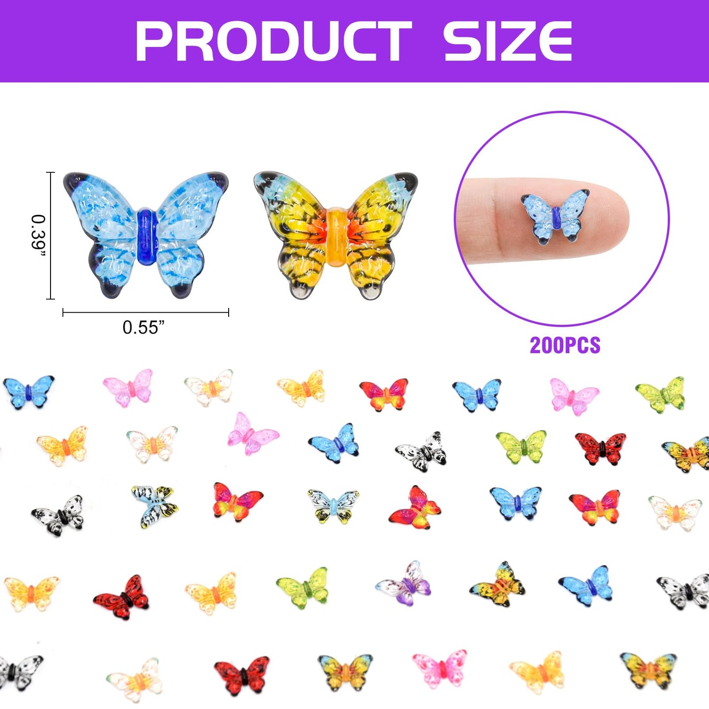 WOZADU 200 PCS Mini Resin Butterfly Figures for Crafts Luminous Tiny Resin Animal Miniature Things for Dollhouse Fairy Garden Micro Landscaping Decoration Cake Toppers Decor