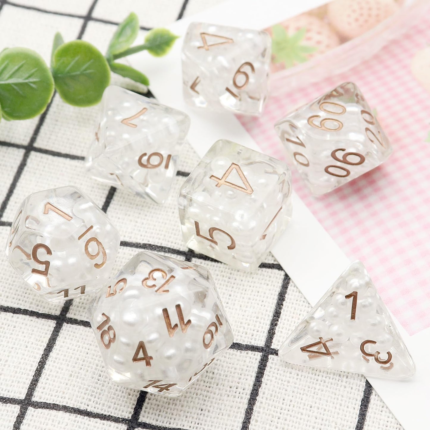 Haxtec Resin DND Dice Set 7PCS White Filled Resin Dice Pearl Polyhedral D&D Dice for Roleplaying Dice Games Compatible with Dung