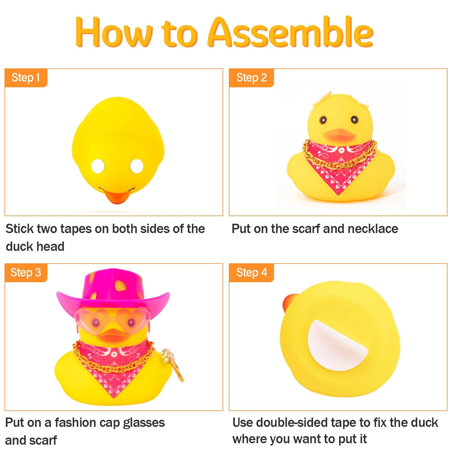 Wonuu Rubber Duck Yellow Duck Car Dashboard Decorations Car Ornaments For Cool Car Accessories With Cowboy Hat Necklace And Sunglasses, Pink Hat Love Glassess