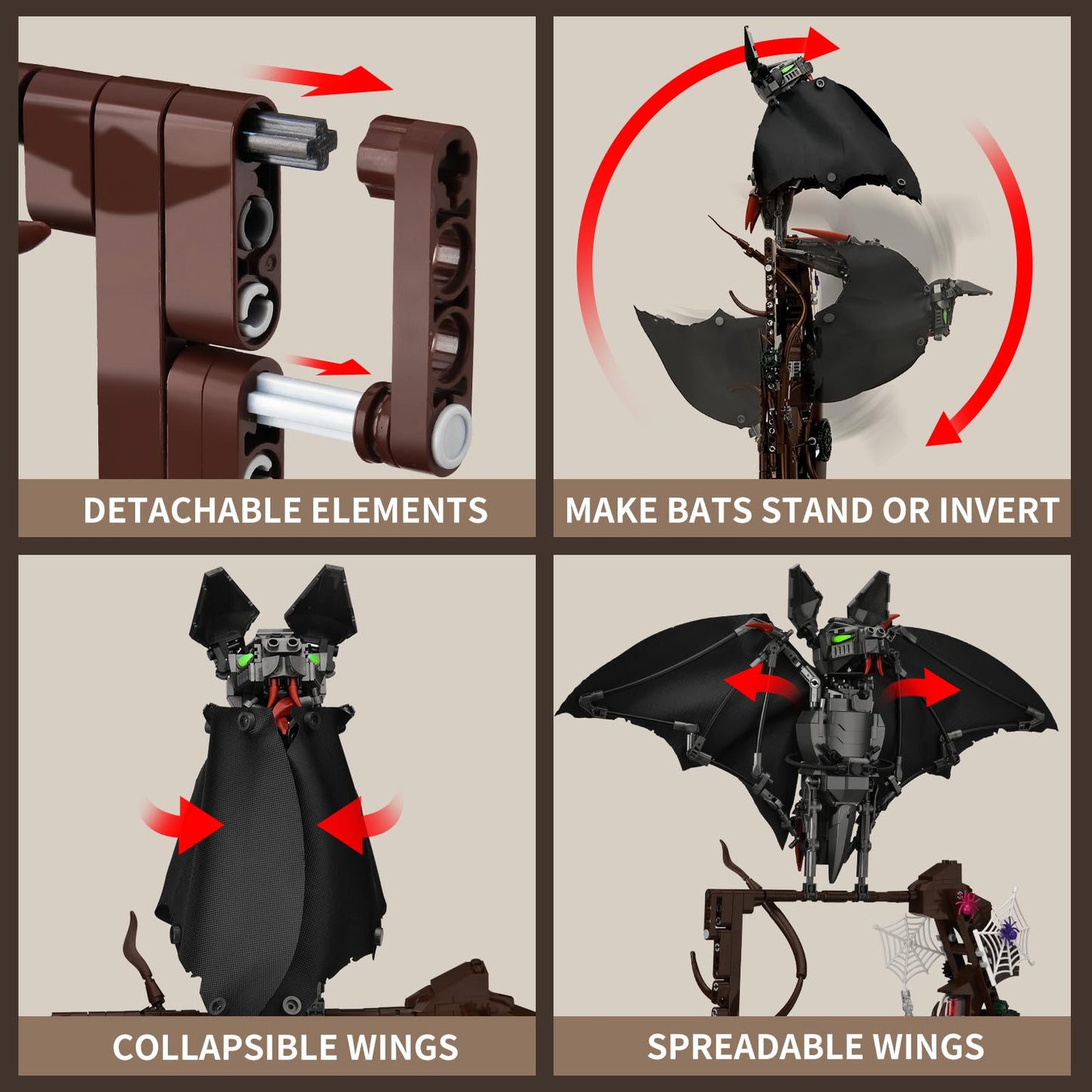 SATHIBI Mechanical Horror Bat Building Set - 839 PCS Black Plastic Collectible Toy for Adults & Teens 8+