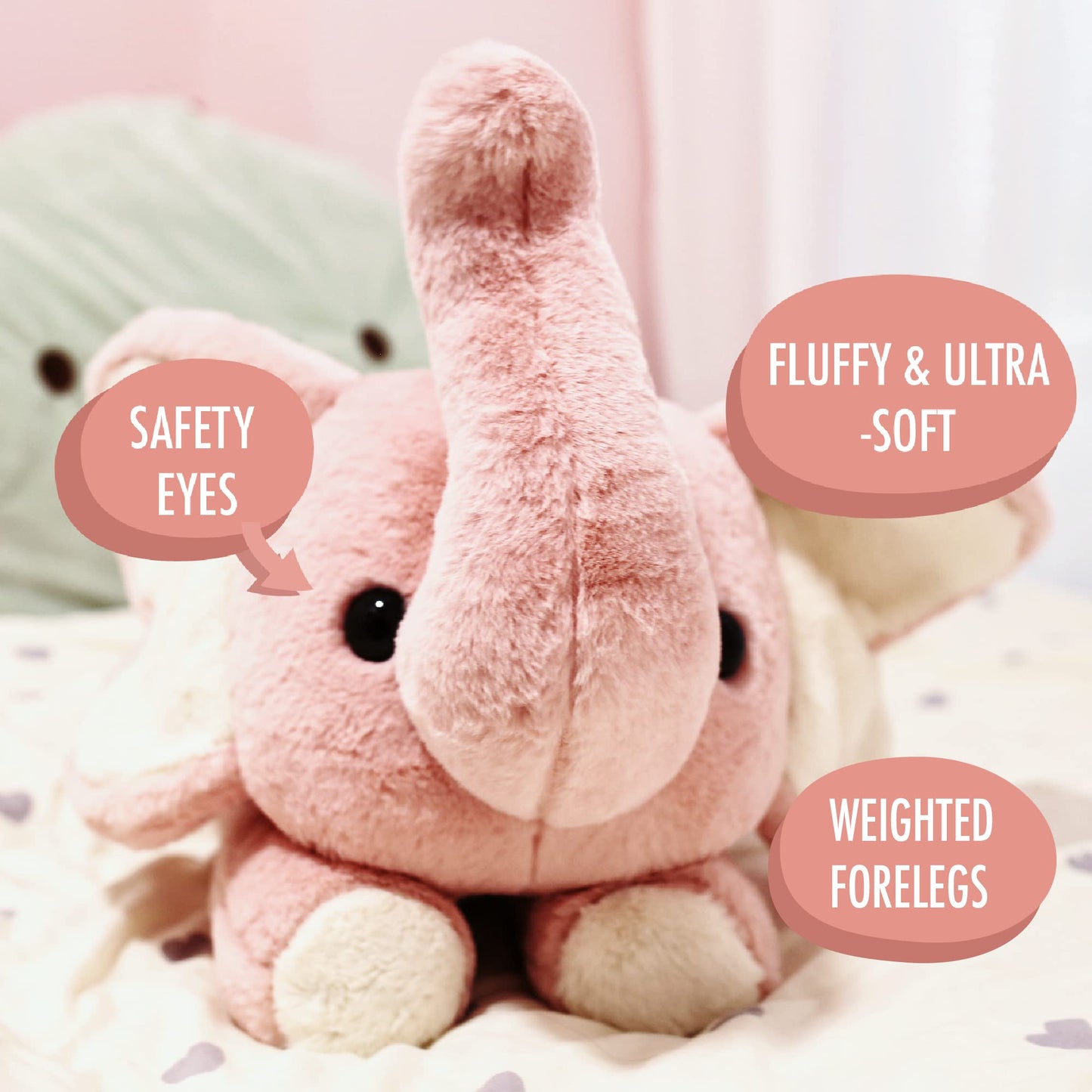 Uoozii 24.2'' | 5 Pounds Pink Elephant Weighted Stuffed Animals - Cute Weighted Plush Toy Comfort Big Weighted Throw Pillow Gift