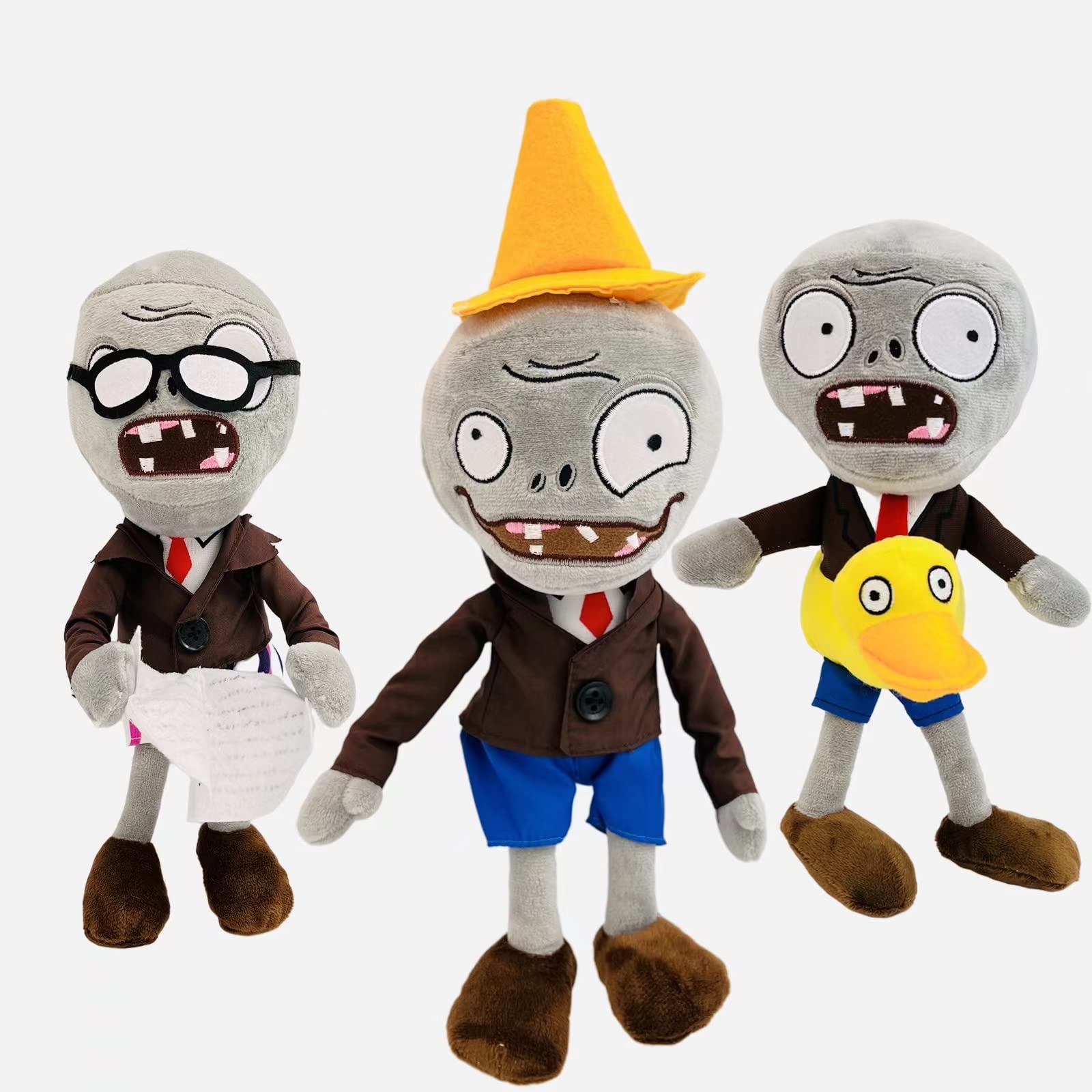 Dharnsty Plants vs Zombies Plush 3-Pack: Soft Figure Dolls  Ducky & Conehead Zombies for Birthday  Party  Halloween & Christmas
