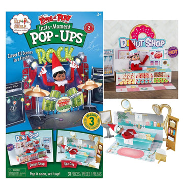 The Elf on the Shelf Insta-Moment Pop-Ups, Small, White Cardboard, Model EOTSPOPUPS2, Includes 3 Backdrops & Accessories
