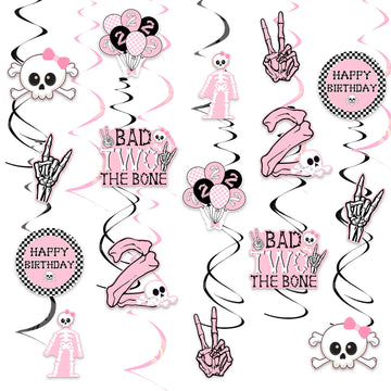 Jollyboom Bad Two The Bone Party Decorations Girl, 24pcs Skeleton 2nd Birthday Decorations Hanging Swirl Bad 2 The Bone Hanging 