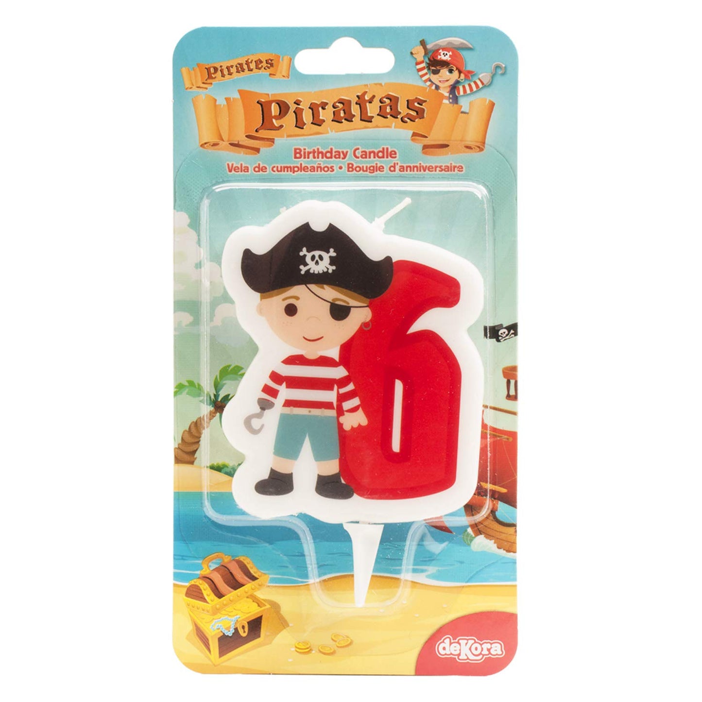 Dekora - Pirate 2D Birthday Candle for Childrens Cakes - Number 6