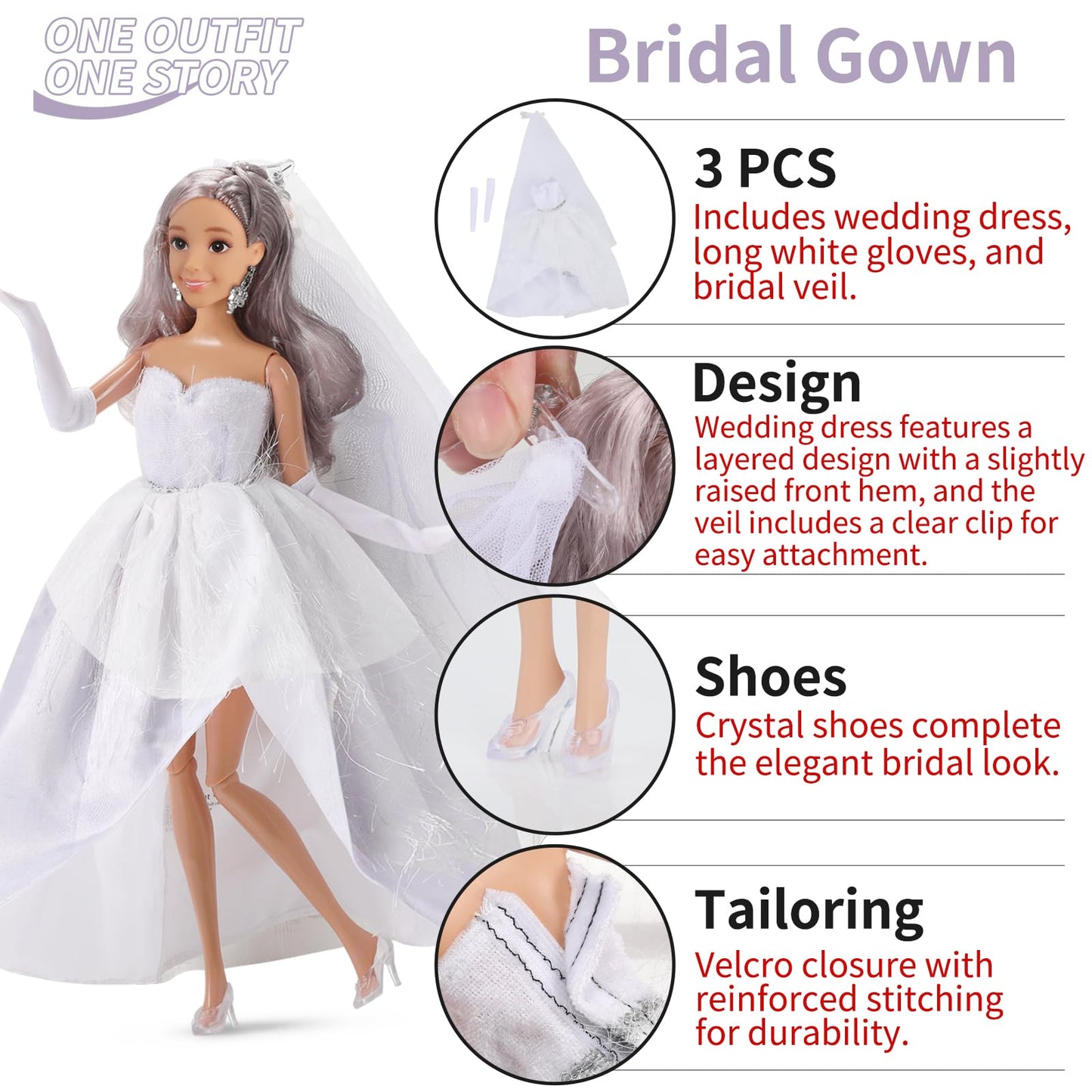 11.5-Inch Themed Doll Clothes & Accessories - Educational Role Play Gift Set for Girls with 1 Doll, 5 Outfits (Santa, Wedding, G