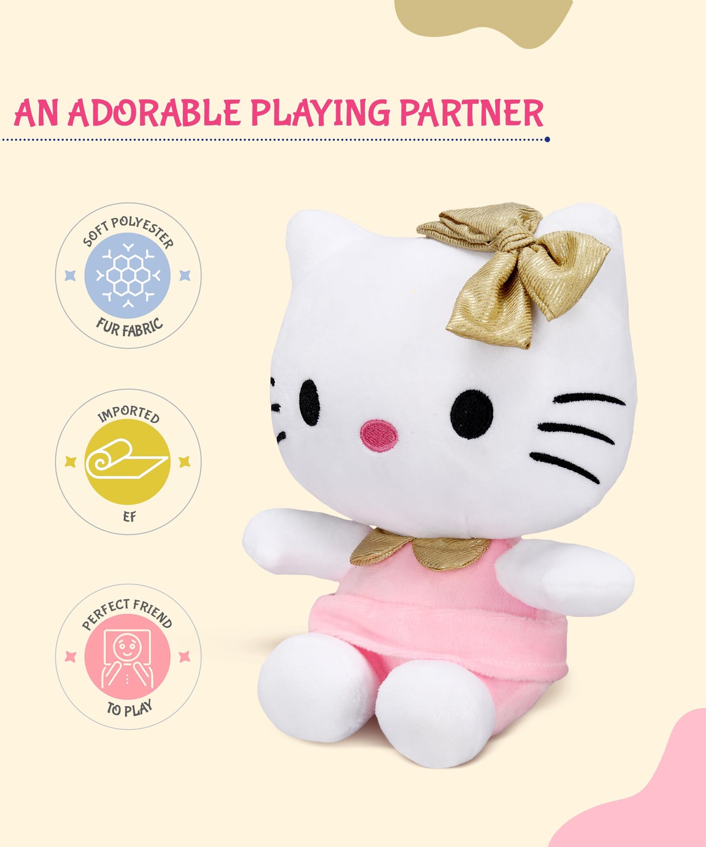 Hello Kitty In Pink Outfit And Golden Bow