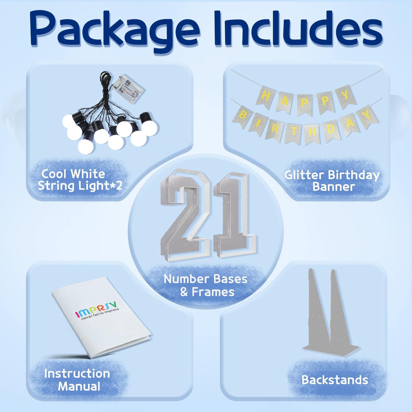 Imprsv Marquee Numbers Silver 21St-Birthday Decorations: Large 3Ft Light Up Number Grey 21 Birthday Decoration For Women Men Twe