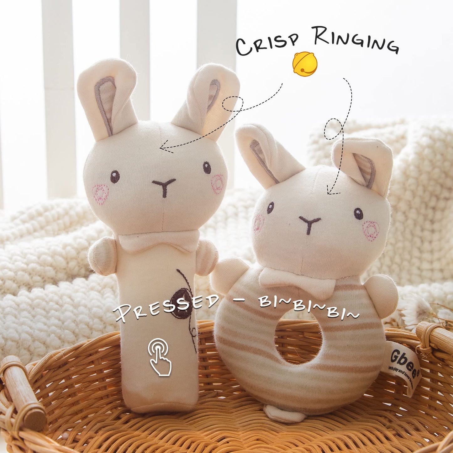 Plush Baby Soft Rattle Toys, Beige Bunny Baby Rattles For Infants Baby First Stuffed Animal Plush Rattle Shaker Set For Newborns