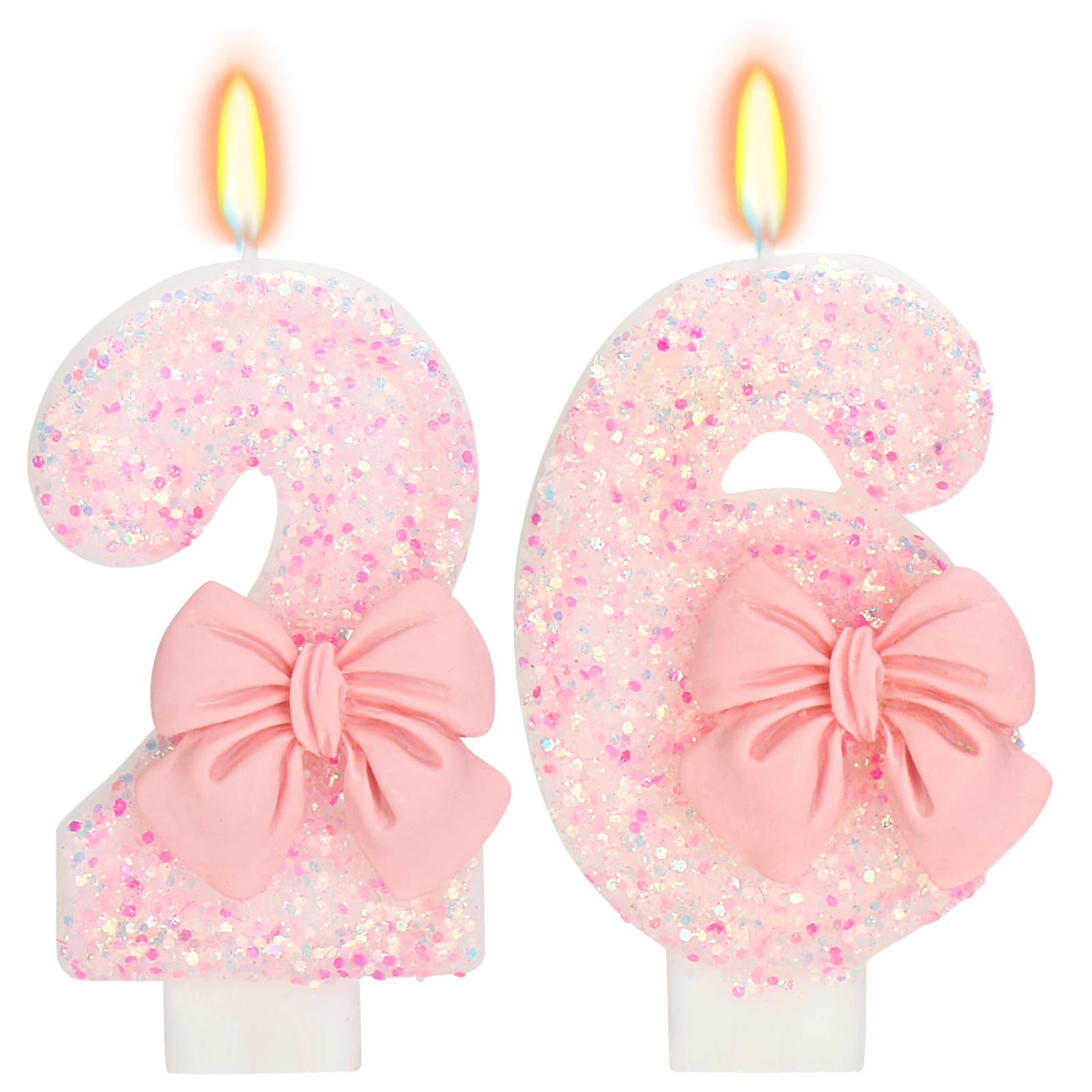 ElekFX 26th Birthday Candles for Cake, Pink Bow Number Cake Candles, 2.76 inch Number Happy Birthday Candle, Cake Topper Decorat