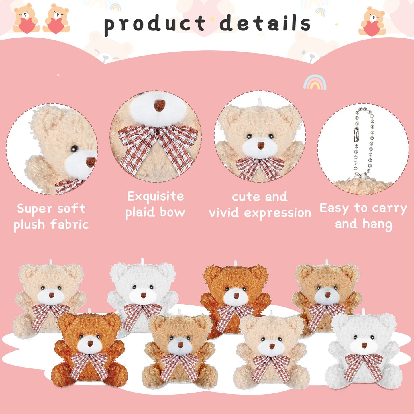Zomiboo 12 Pcs Mini Plush Stuffed Animal Bulk 4 Inch Graduation Bear Easter Egg Stuffer For Diy Kids Birthday Carnival School Prizes Gift Goodie Bag Filler(Brown, Khaki, Apricot, White, Bear)