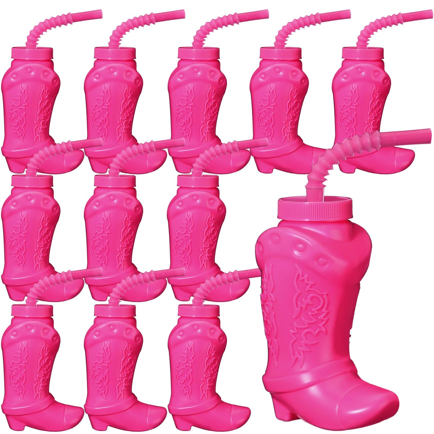 Hoolerry 12 Pcs Cowboy Boot Party Plastic Cups With Straws And Lids 10 Ounces Plastic Cowboy Cups For Western Themed Party Suppl