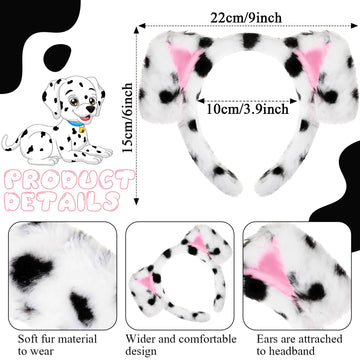 Syhood Puppy Dog Costume Set Kids Dog Ears Headband Bowtie Nose Tail Paw Gloves Puppy Animal Costume For Halloween Carnival World Book Day(Black White,Simple Style)