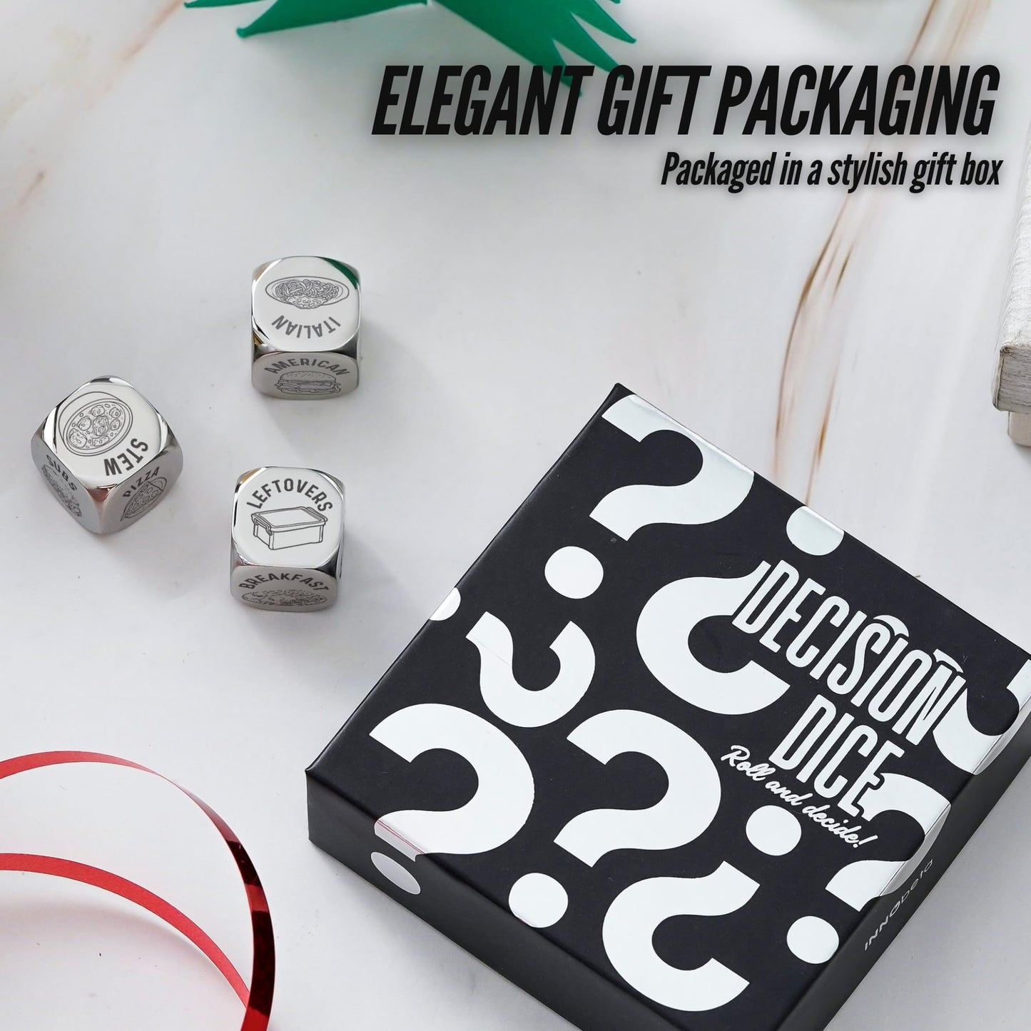 InnoBeta Food Dice Game - 3 PCS Stainless Steel Decision Dice for Couples, Date Night, Anniversary, Christmas Gift