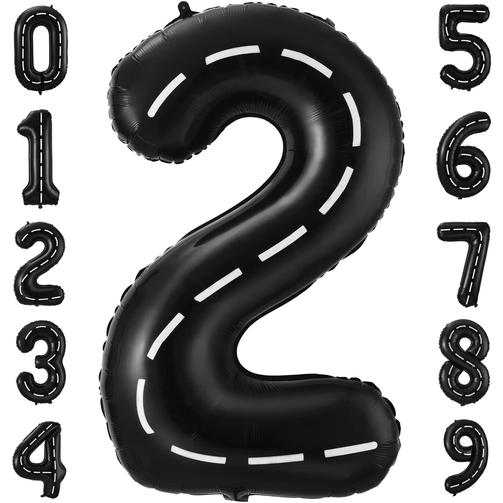 Race Car Number 2 Balloons,40 Inch Racing Car 2 Birthday Balloons Two Fast Balloon Race Track Black 2 Balloon Number For Cars Theme Birthday Party