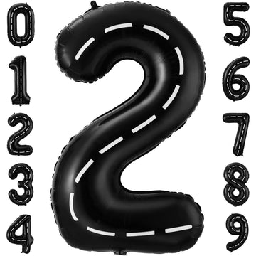 Race Car Number 2 Balloons,40 Inch Racing Car 2 Birthday Balloons Two Fast Balloon Race Track Black 2 Balloon Number For Cars Theme Birthday Party