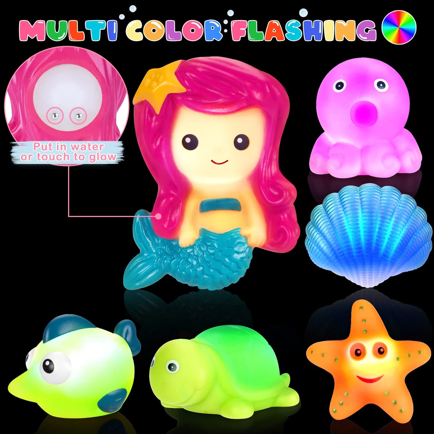 Light Up Bath Toys For Toddlers Kids Girls Baby, No Hole Glow Bath Toys With Bath Book & Organizer, Led Light Bath Time Water Toys For Bath Tubs Bathrooms Pool, Gift For Toddlers Girls Infants