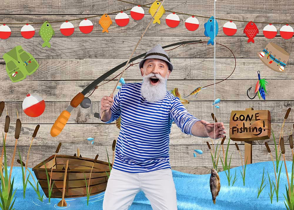 Avezano Rustic Wood Gone Fishing Backdrop for Birthday Party O Fish Ally Kids Baby Shower Photography Background Retirement Fish