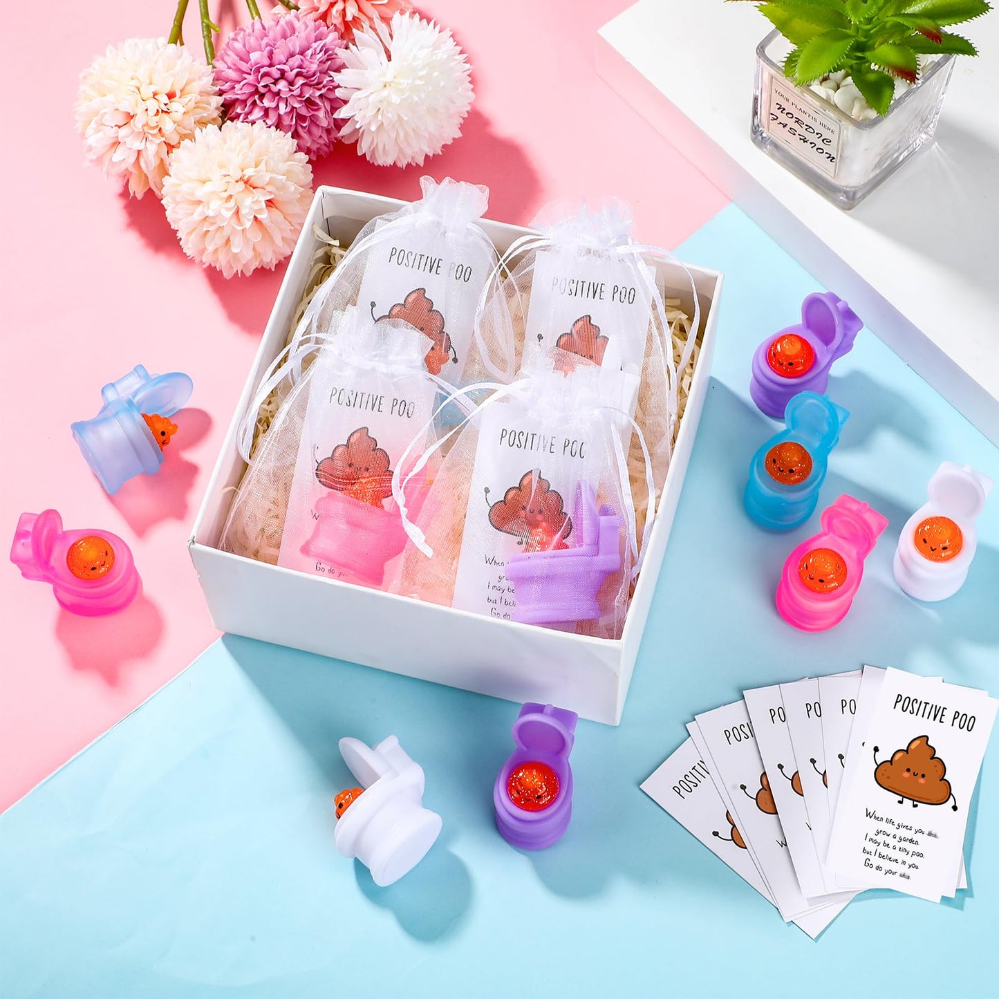 Hydren 24 Sets Funny Positive Poo Gifts Mini Gag Toilet Toys Support Cards With Bags For Employee Appreciation Party Favors Whit