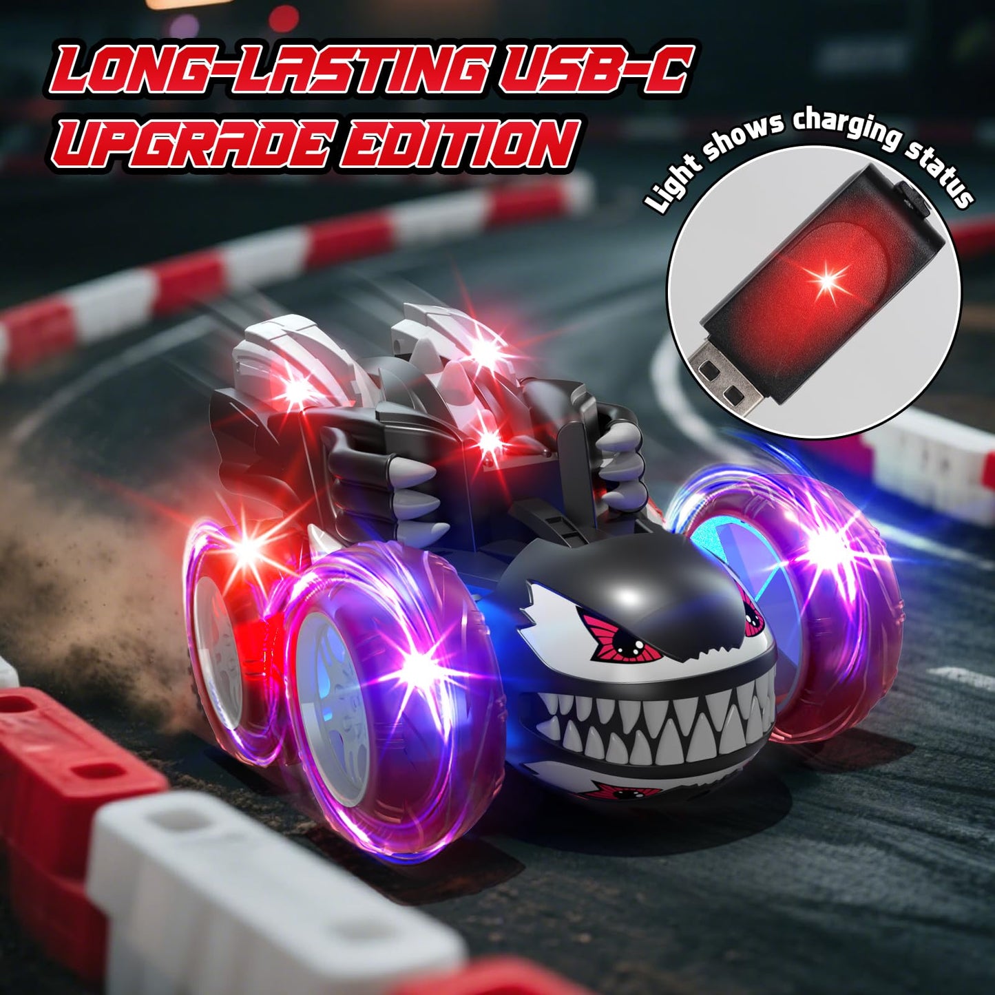 Remote Control Cars For Boys 4-7, 2.4Ghz Rechargeable Rc Stunt Car With Cool Lights Toys Gift For Boys Age 4 5 6 7 8 Year Old Ou