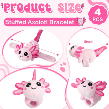 Deekin 4 Pcs 9 Inch Stuffed Axolotl Slap Bracelets Plush Axolotl Slap Band Cute Snap Bracelet Jungle Themed Axolotl Huggers For