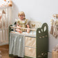 Robotime Baby Doll Crib, Wooden Doll Bed, Toy Baby Crib With Storage, Bedding, And Wooden Hooks, Doll Crib Fits Dolls Up To 22’’, Doll Furniture For American Girls Ages 3+ (Green)