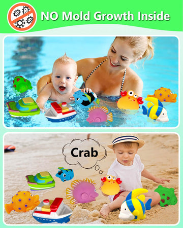Mold Free Bath Toys For Toddler-1-3 - No Hole Bath Toy For Infants 6-12 Months - Baby Bathtub Water Pool Toys Shower Gifts For 1