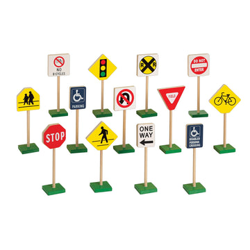 Guidecraft 7' Wooden Block Play Traffic Signs - Kids Educational And Learning Toys, Block Play Pretend Play Accessory Set For Toddlers And Preschool