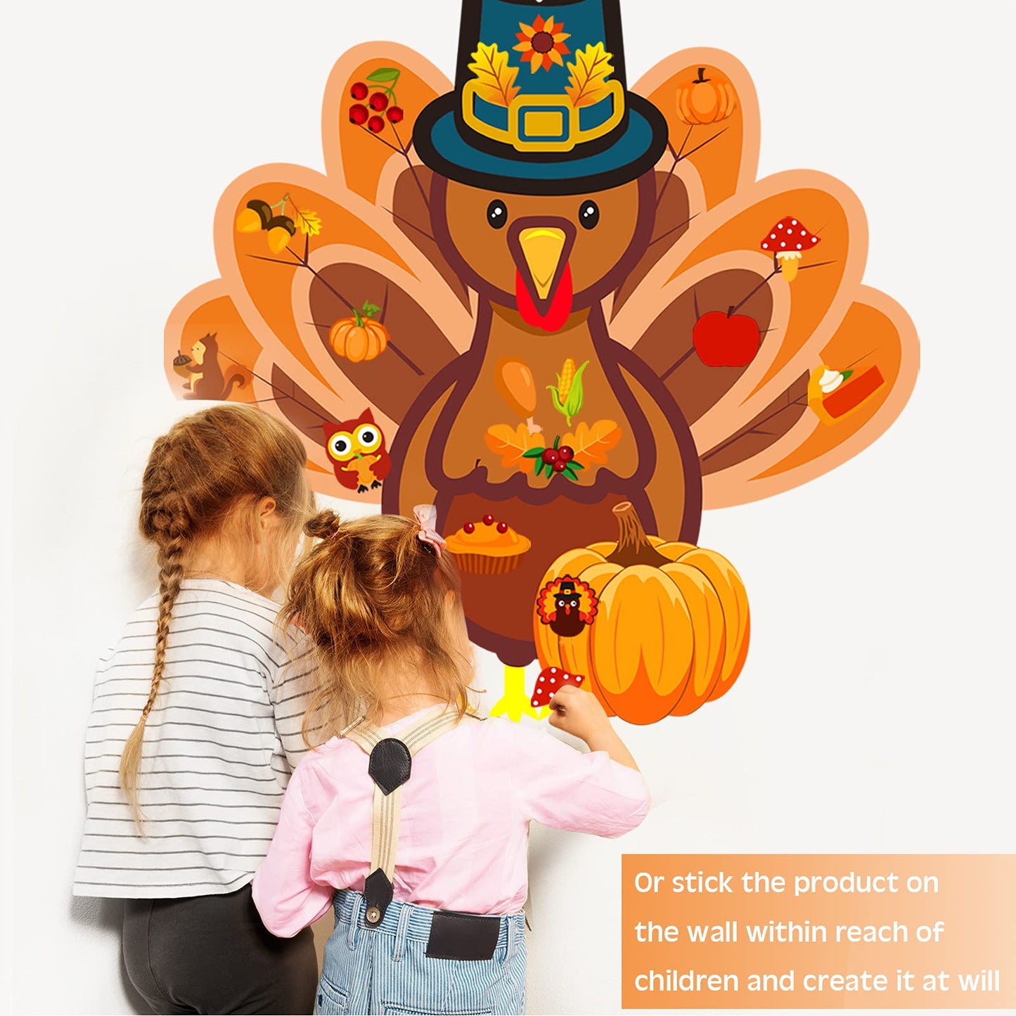 Tatuo 37-Piece Fall Craft Kit - DIY Turkey & Pumpkin Felt Set with 36 Leaves, Squirrel, Pine Cones - Classic Style, Approx. 35 x 20 Inches
