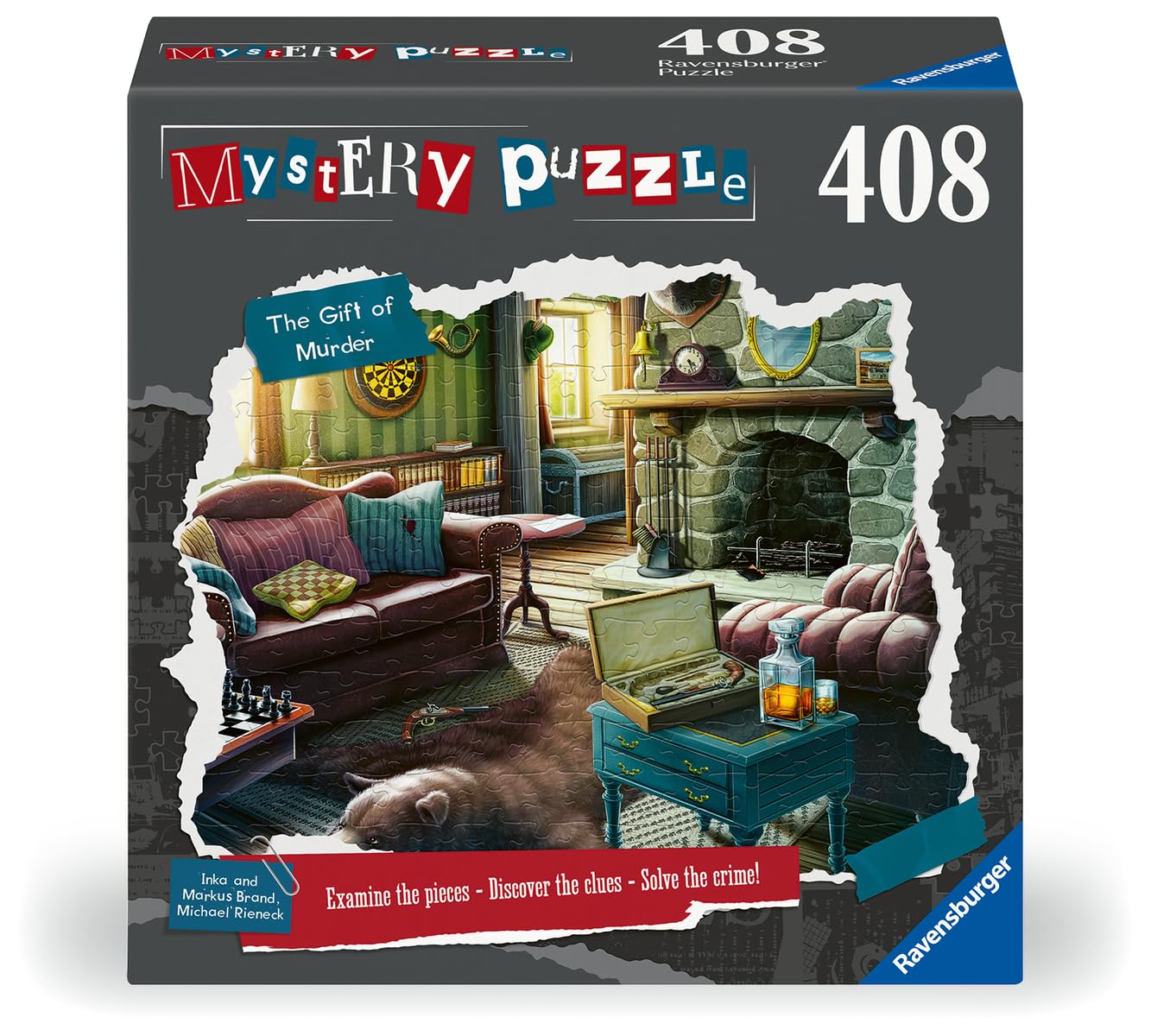 Ravensburger 408 Piece Mystery Puzzle - The Gift of Murder, Handcrafted Cardboard, Multicolor, Model 12001206, Made in Germany
