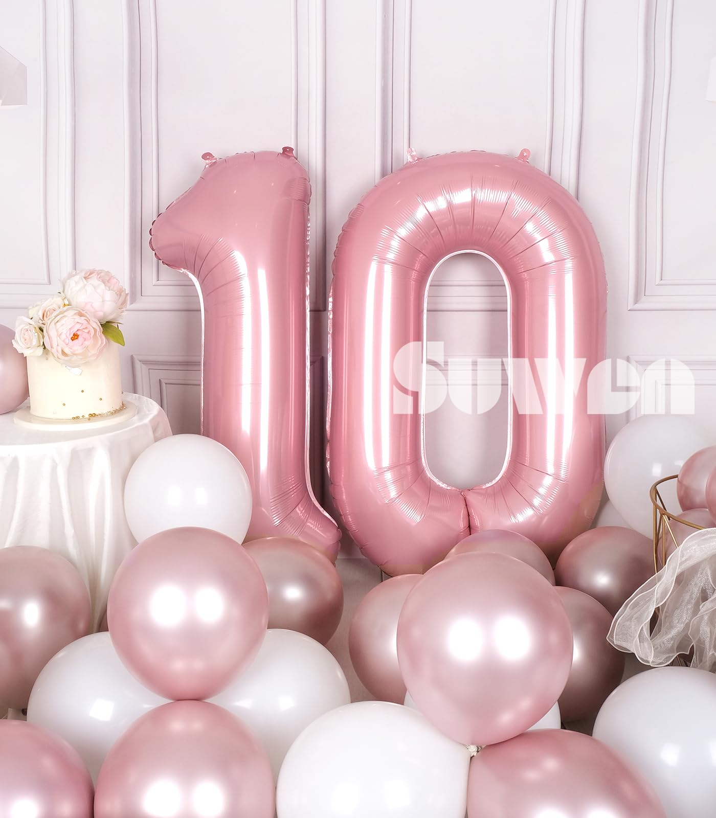 SUWEN 40 Inch Pink Foil Number Balloons 0-9 Jumbo Mylar Birthday Party Decorations for Girls