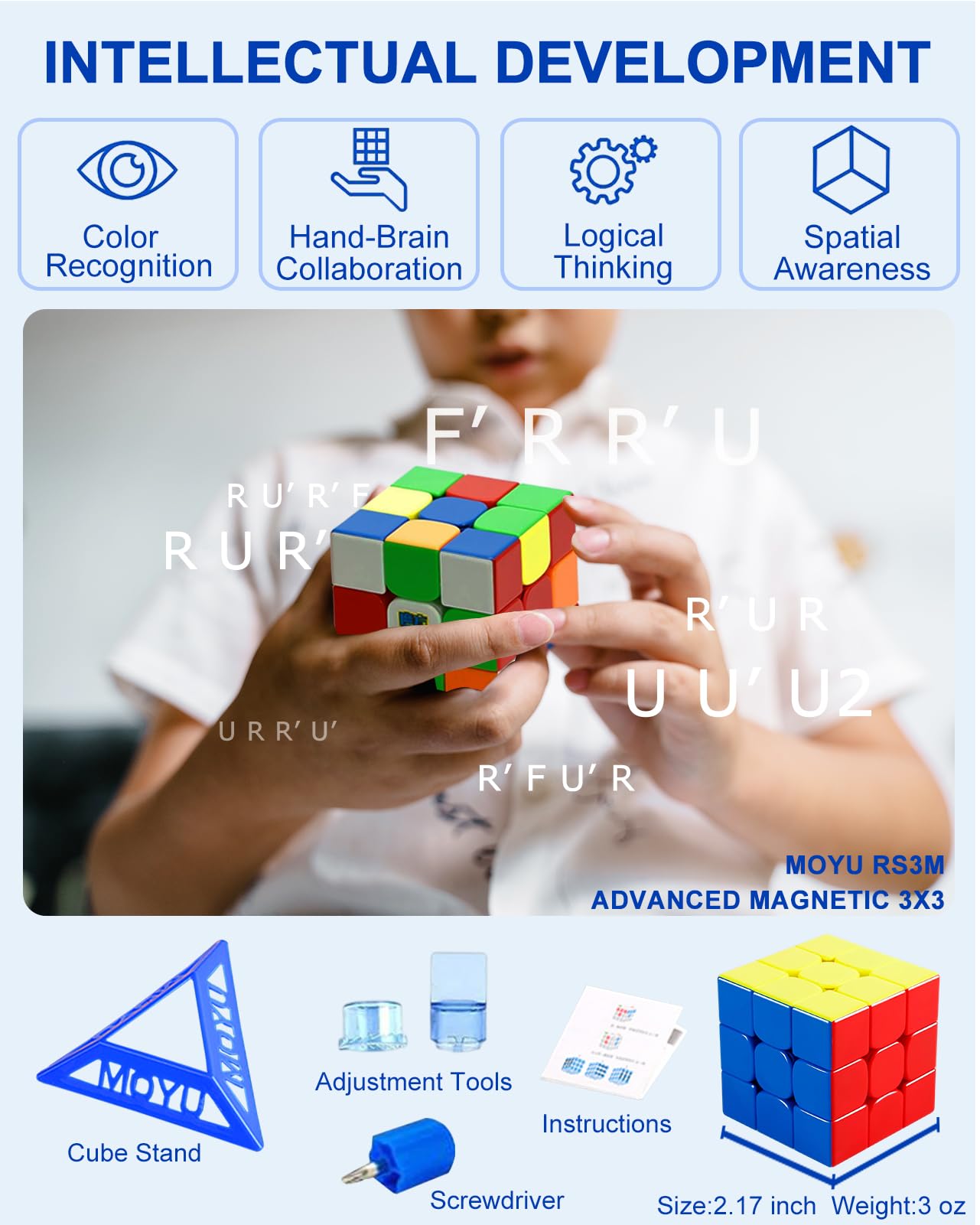 Cfmour Magnetic Speed Cube 3X3 - Moyu Rs3M Stickerless Cube, 48 Magnets - Super Fast Problem-Solving Brain Teaser Puzzle Toy For