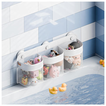 Y.Duck Bath Toy Storage, Bath Toy Holder For Bathtub, Large Capacity Bath Toy Organizer With 3 Compartment Openings, Hanging Bat