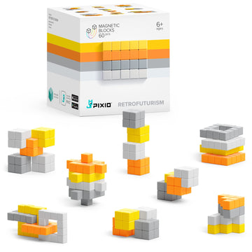 Pixio Retrofuturism - Tiny Magnetic Blocks Building Toy In The Pixel Art Style With Free App - 5/16'' Plastic Cubes With 6 Magne