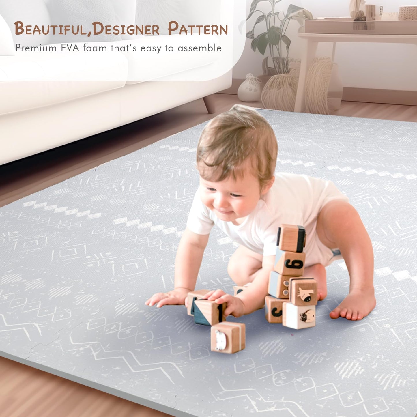 Extra Large Baby Play Mat - 4Ft X 6Ft Non-Toxic Foam Puzzle Floor Mat For Kids & Toddlers (Persia Handmade Pattern, Blue And Whi