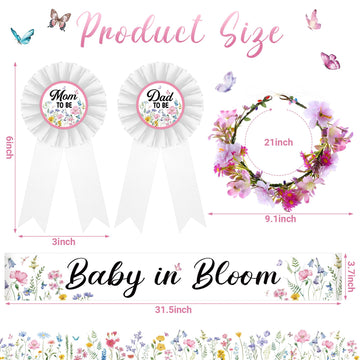 Ceenna Wildflower Baby Shower Decorations Baby in Bloom Floral Mom to Be Sash and Dad to Be Pin Flower Crown for Gender Reveals