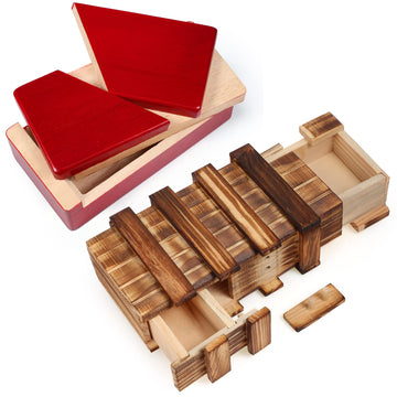 Hydren 2 Pcs Puzzle Boxes Christmas Wooden Secret Box With Secret Compartment 3D Brainteaser Box Secret Lock Box Wood Brain Teas