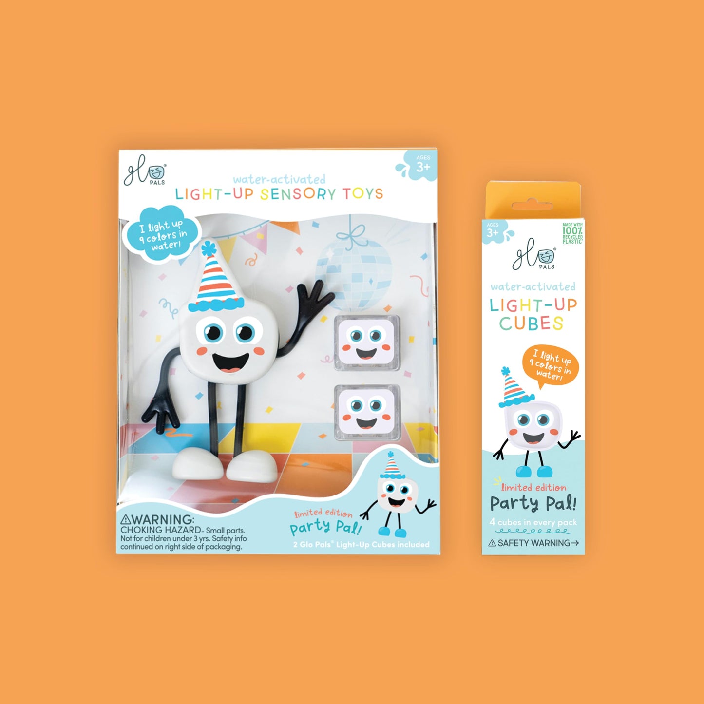 Glo Pals New Party Pal Water-Activated Bath Toy With 6 Reusable Light-Up Cubes For Sensory Play