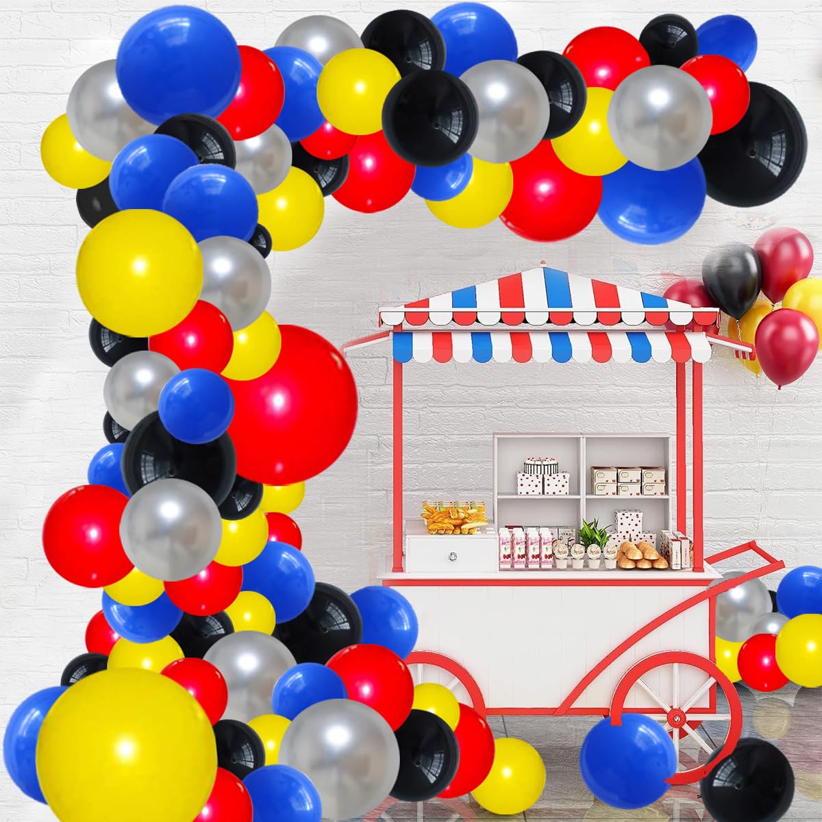 Red Yellow Blue Black Silver Balloon Garland Arch Kit, 127Pcs Red Black Royal Blue Yellow Metallic Silver Balloons For Boys Brit